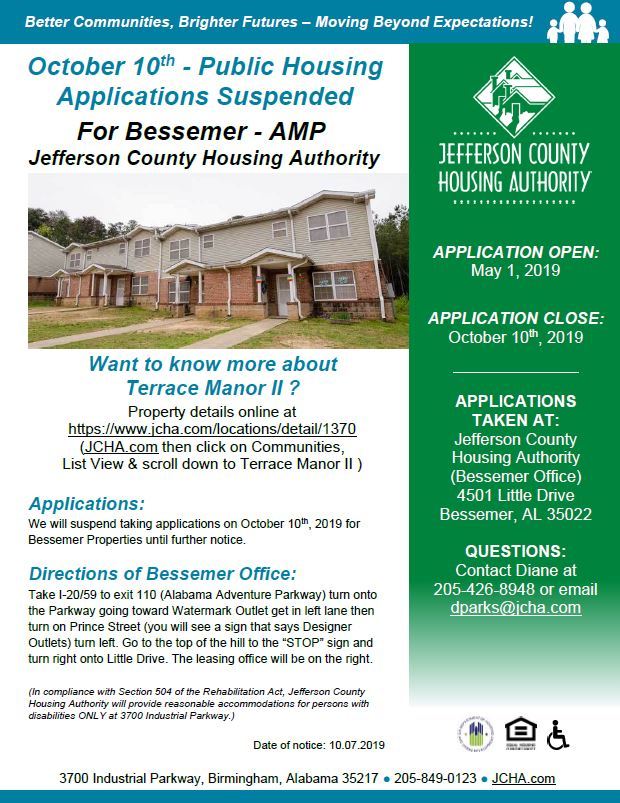 10-10 Public Housing Application Suspended Bessemer flyer