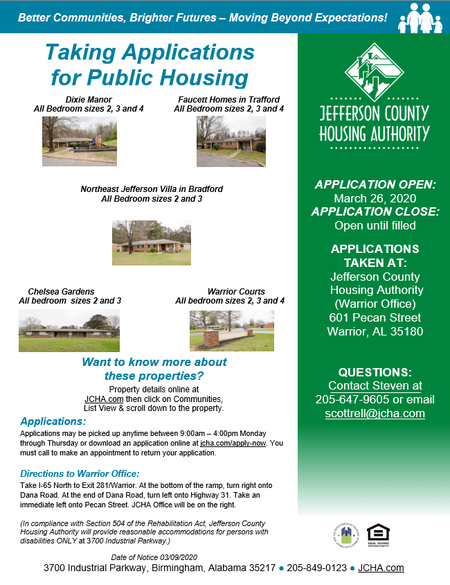 Taking Applications for Public Housing 03-26-2020