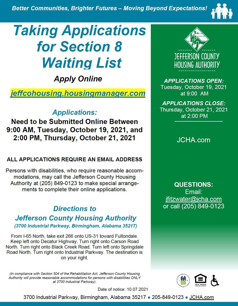 Section 8 Flyer about wait list open (all copy from flyer is below)