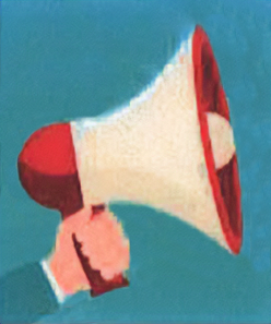 A clipart image of a cartoon megaphone.