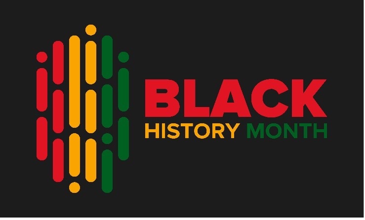 Black History Month with decorative elements in the background.