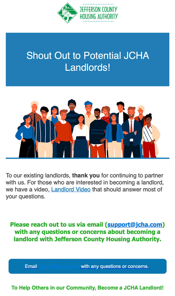 JCHA Landlords flyer, all information as listed below.