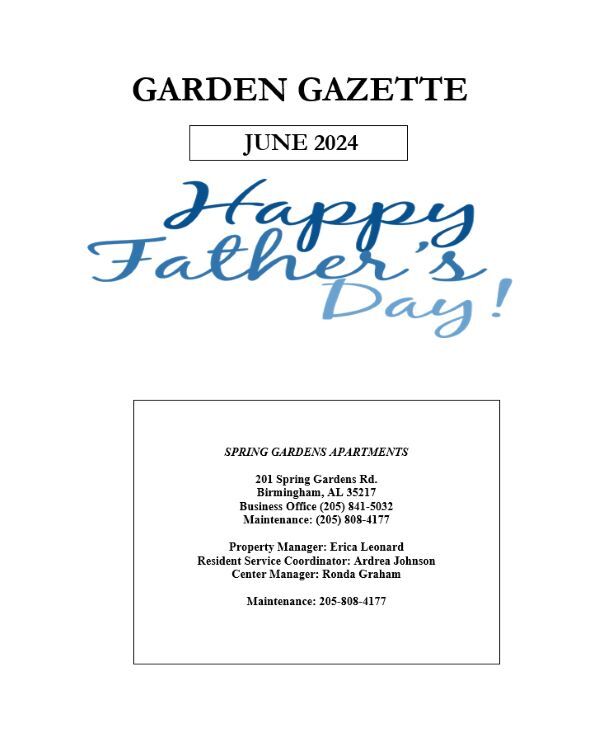 June 2024 Garden Gazette Newsletter, all information as listed below.