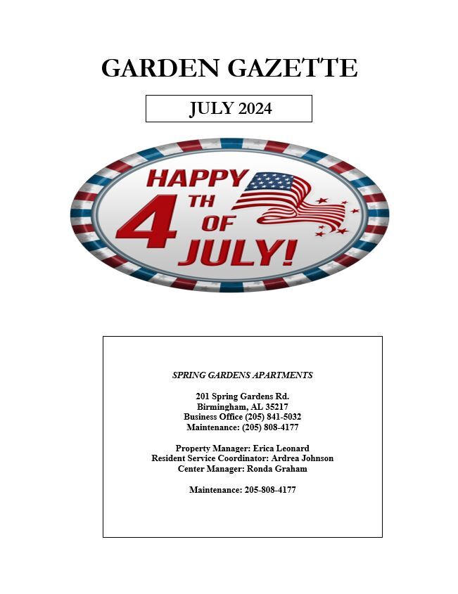 July 2024 Garden Gazette Newsletter, all information as listed below.