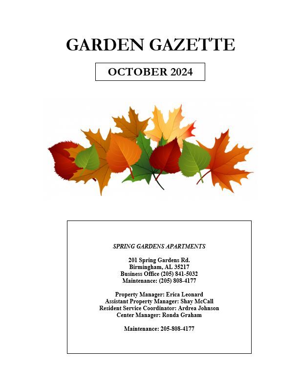 October 2024 Garden Gazette Newsletter, all information as listed below.