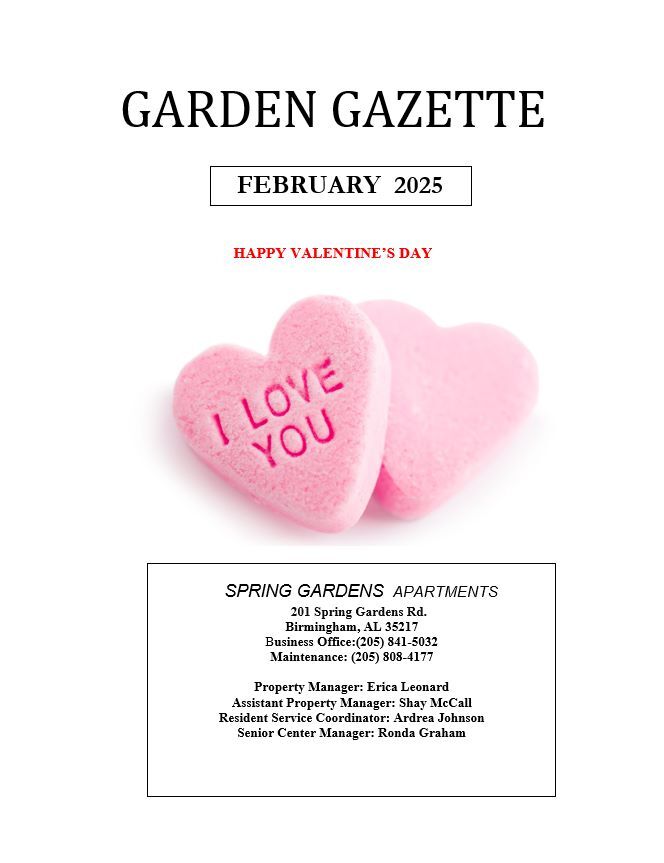 February 2025 Garden Gazette Newsletter, all information as listed below.