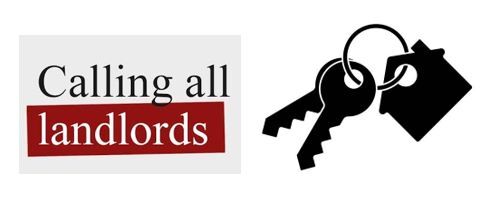 The words Calling All Landlords next to a keychain that has two keys and a house.