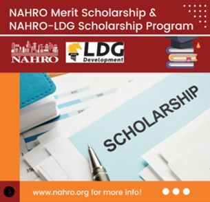 Documents with the word Scholarship and a banner at the top that says NAHRO Merit Scholarship & NAHRO-LDG Scholarship Program.