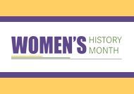 The words Women's History Month written in purple and black with a yellow and purple striped background.