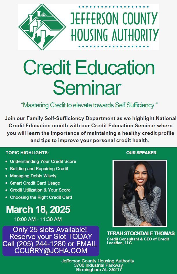 Credit Education Seminar Flyer, all information as listed below.